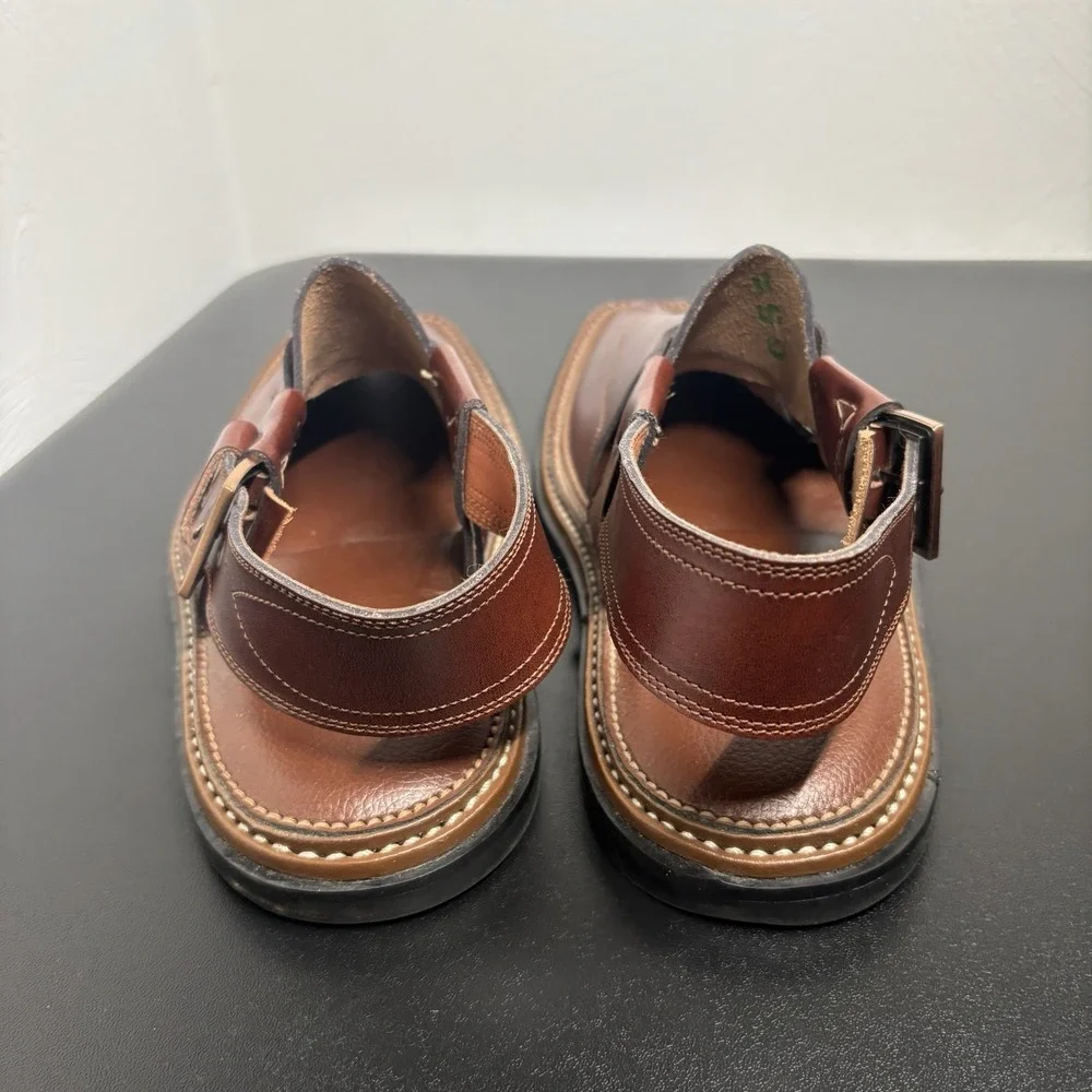 J. Handmade Peshawari Leather Chappal BROWN Eid Mens Pakistani Elite Sandal Sz 8
